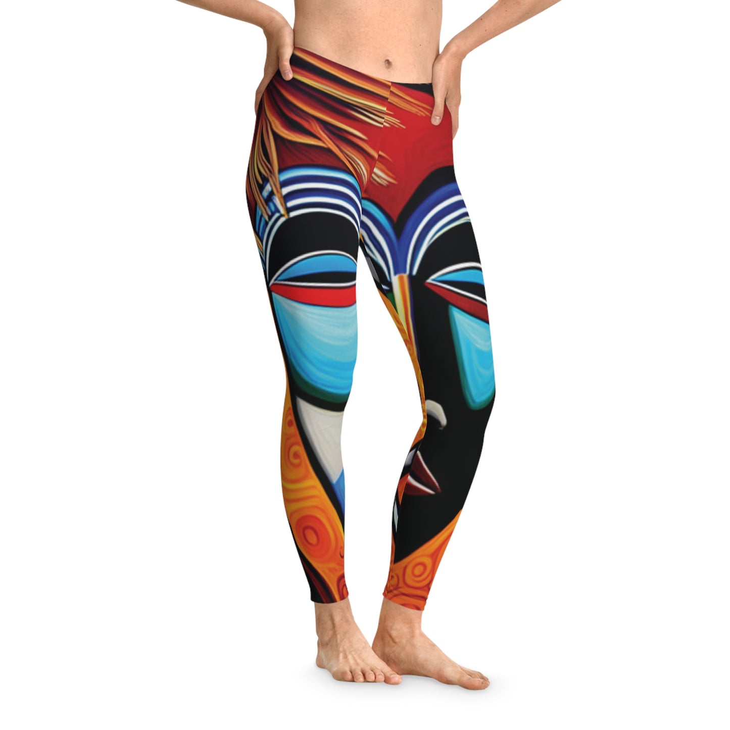 African Mask Style Leggings - Stretchy All-Over Print (AOP) for Women