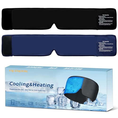 2Pack Cooling Gel Eye Masks for Cold & Warm Compress, Ice Cold Sleep Mask for Puffy Eyes, Dark Circles, Migraine & Headache Relief, Soft Thick Gel for Long-Lasting Comfort for Eye Strain,(Black,Blue)