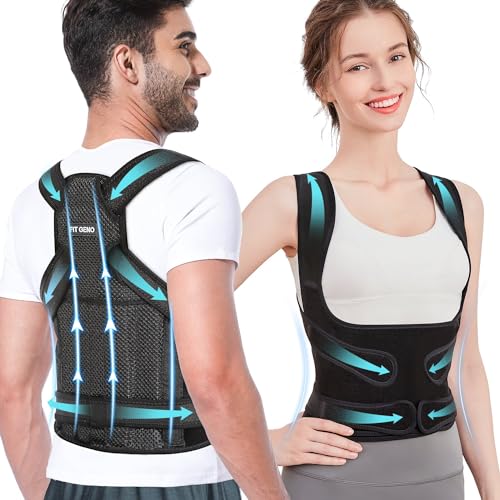 Fit Geno Back Brace Posture Corrector | Adjustable Full Back Support for Women & Men | Pain Relief for Scoliosis, Hunchback, Thoracic Issues