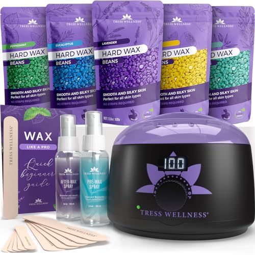 Tress Wellness Waxing Kit for Brazilian Wax - Easy to Use - For Sensitive Skin - Digital Display, Black Purple Flower