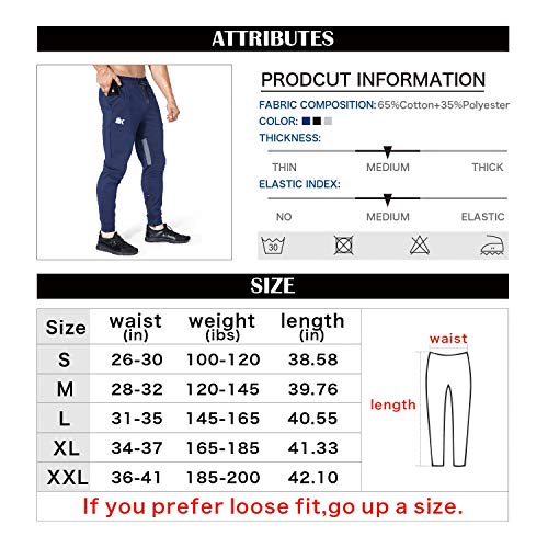 BROKIG Mens Gym Jogger Pants,Casual Slim Workout Sweatpants with Zipper Pockets Bodybuilding Athletic Pants(Navy,S)