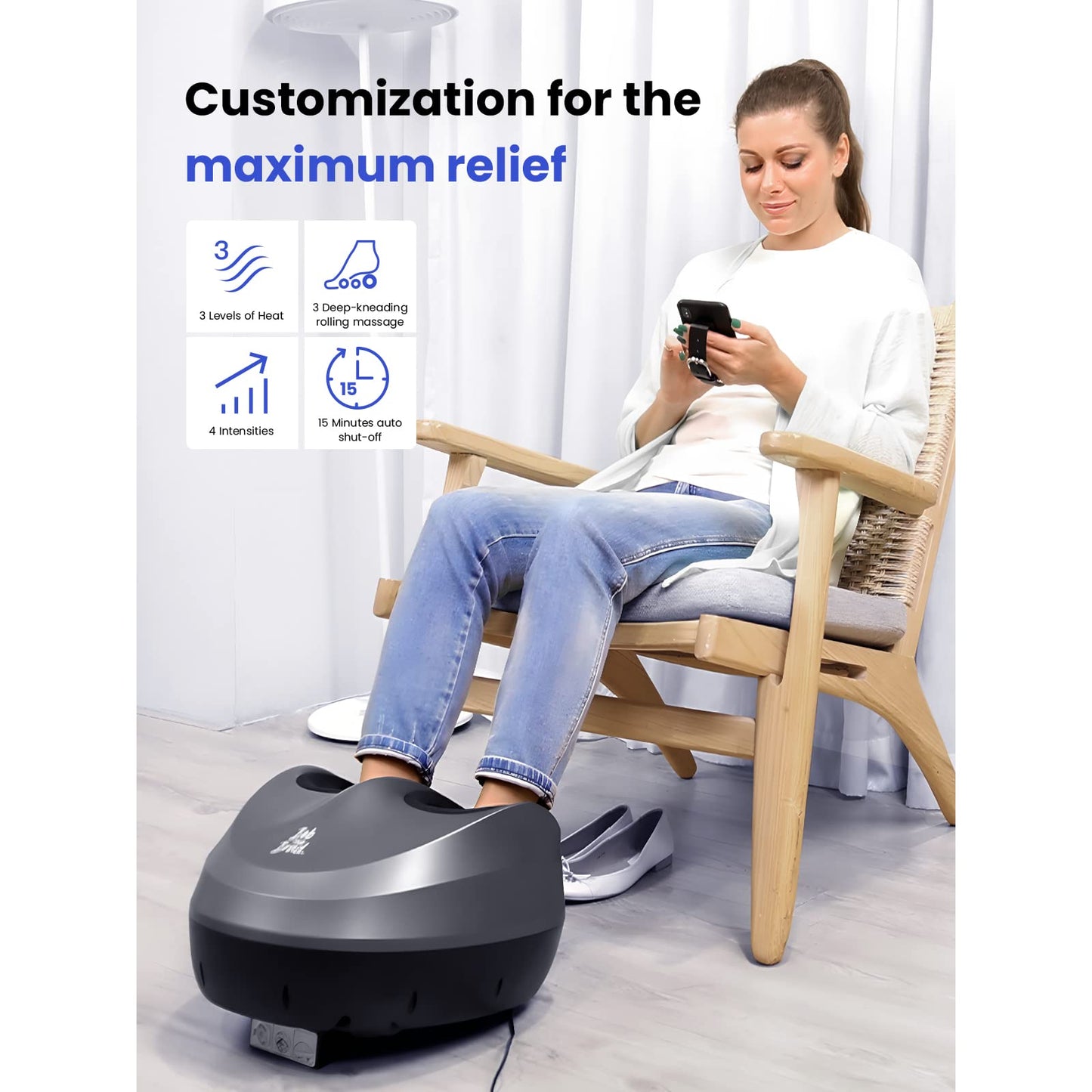 BOB AND BRAD Foot Massager Machine with Heat and Remote-FSA & HSA Eligible, Electric Shiatsu Deep Kneading Foot Massager with 4 Level, Relieve for Plantar Fasciitis and Neuropathy Pain