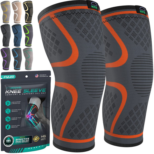 Modvel Compression Knee Brace for Women & Men - 2 Pack Knee Brace for Women Running Knee Pain, Knee Support Compression Sleeve, Workout Sports Knee Braces for Meniscus Tear ACL & Arthritis Pain Relief