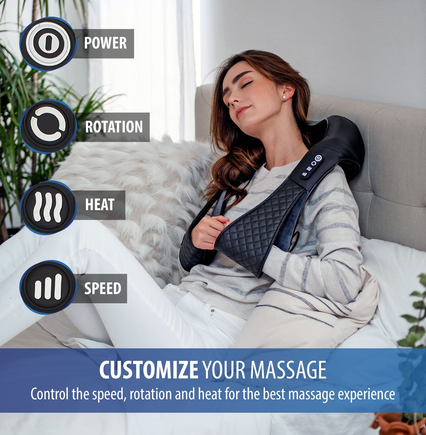 Zyllion Shiatsu Neck and Back Massager with Heat - 3D Kneading Deep Tissue Electric Massage for Muscle Pain Relief on Shoulders, Legs, Foot - Black (ZMA-28)